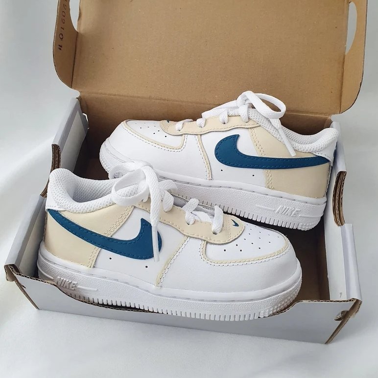 Air Force 1 Niños - Beige&Blue - Art Force Custom